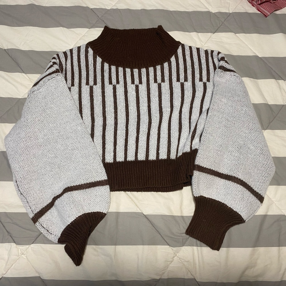 Geometric Slouchy Sweater Blue and Brown